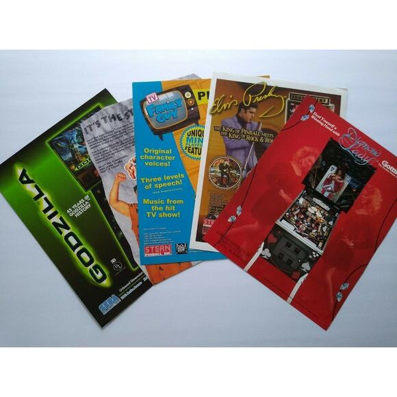 Pinball FLYERS Diamond Lady Elvis Presley Flintstones Family Guy Godzilla Lot 55 - Picture 1 of 2